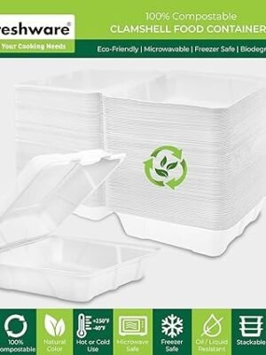 Freshware Compostable Clamshell Food Containers 50Pack